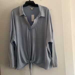 NWT 1X BLUE TIE FRONT TOP